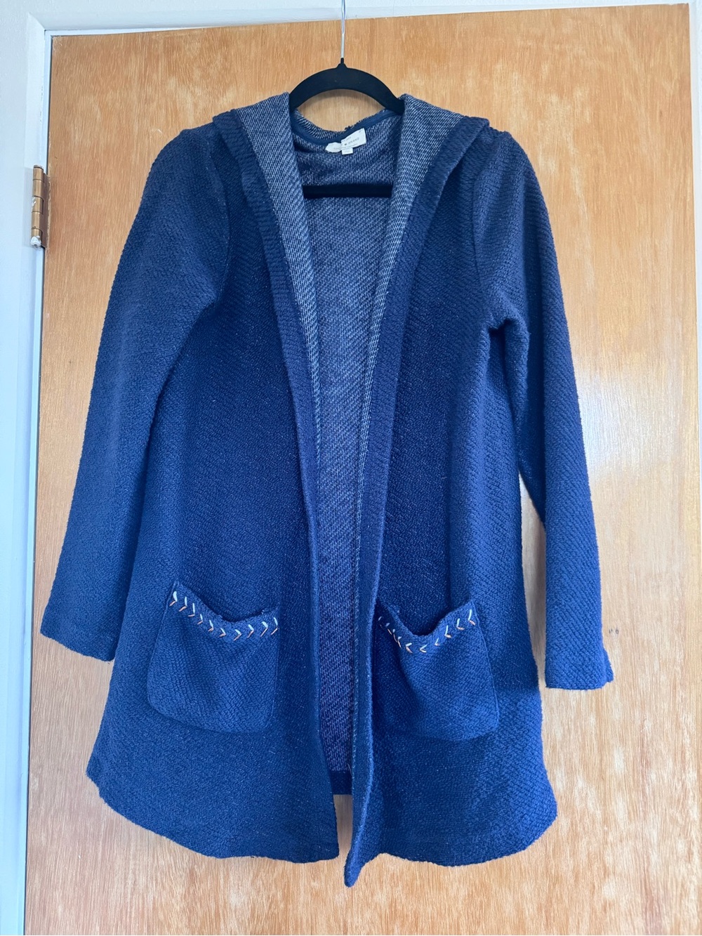 Lucky Brand Heathered Navy Blue Hooded Open-Knit Cardigan